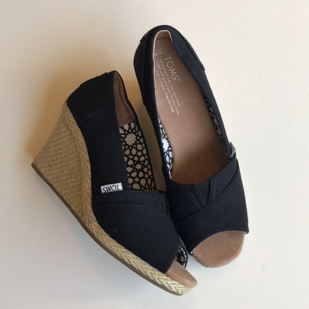 NEW TOMS Canvas Peep Toe Wedges